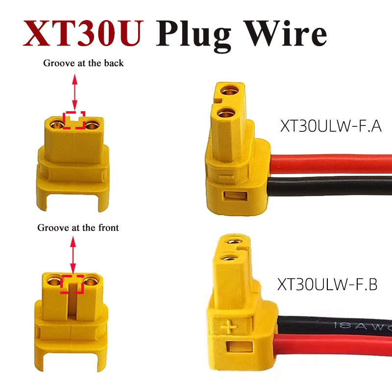 Drone Battery Connector - สายเชื่อมต่อแบตเตอรี่ลิเธียมโดรนแบบปลั๊กกล้วย XT30U รุ่น XT30ULW-F พร้อมหัวต่อซ้าย/ขวา